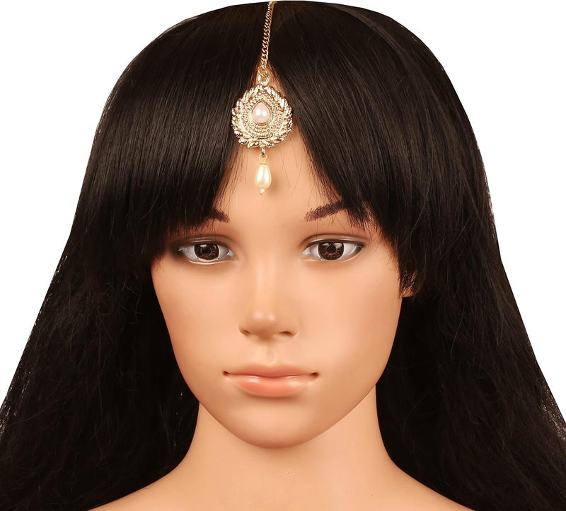 Touchstone maang Tikka Indian Head Jewelry Women Hair Accessories Gold Headpiece Forehead mangtika Bollywood Simple kundan Wedding Dainty Chain Bridal tikli borla Filigree netthi chutti - Image 1